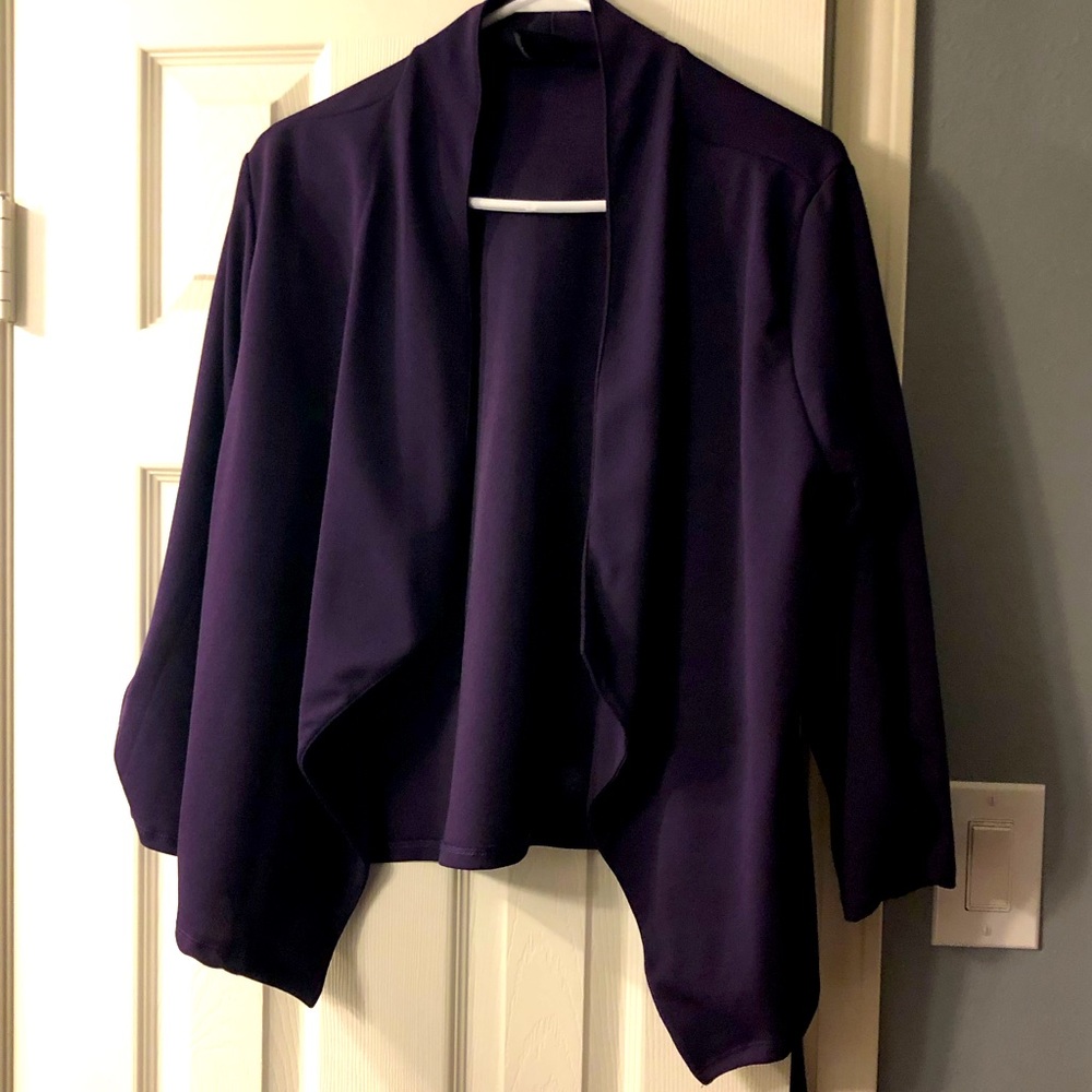 Eggplant crepe knit open blazer